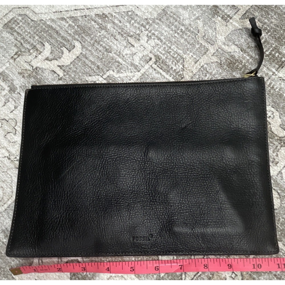 Fossil Black Zip Wristlet Clutch Gold Hardware Lined Inner Pockets